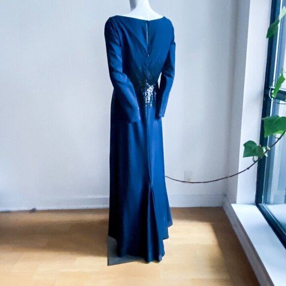 Pronovias Navy Blue Sequin Detail LOng Sleeve Formal Gown 8 - Picture 2 of 7